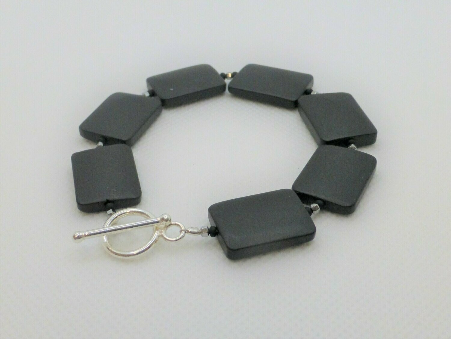 Armband Onyx matt Rechteck mit Knebel Silber