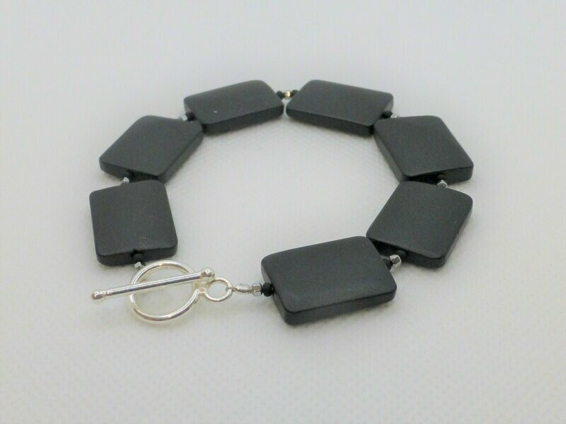 Armband Onyx matt Rechteck mit Knebel Silber