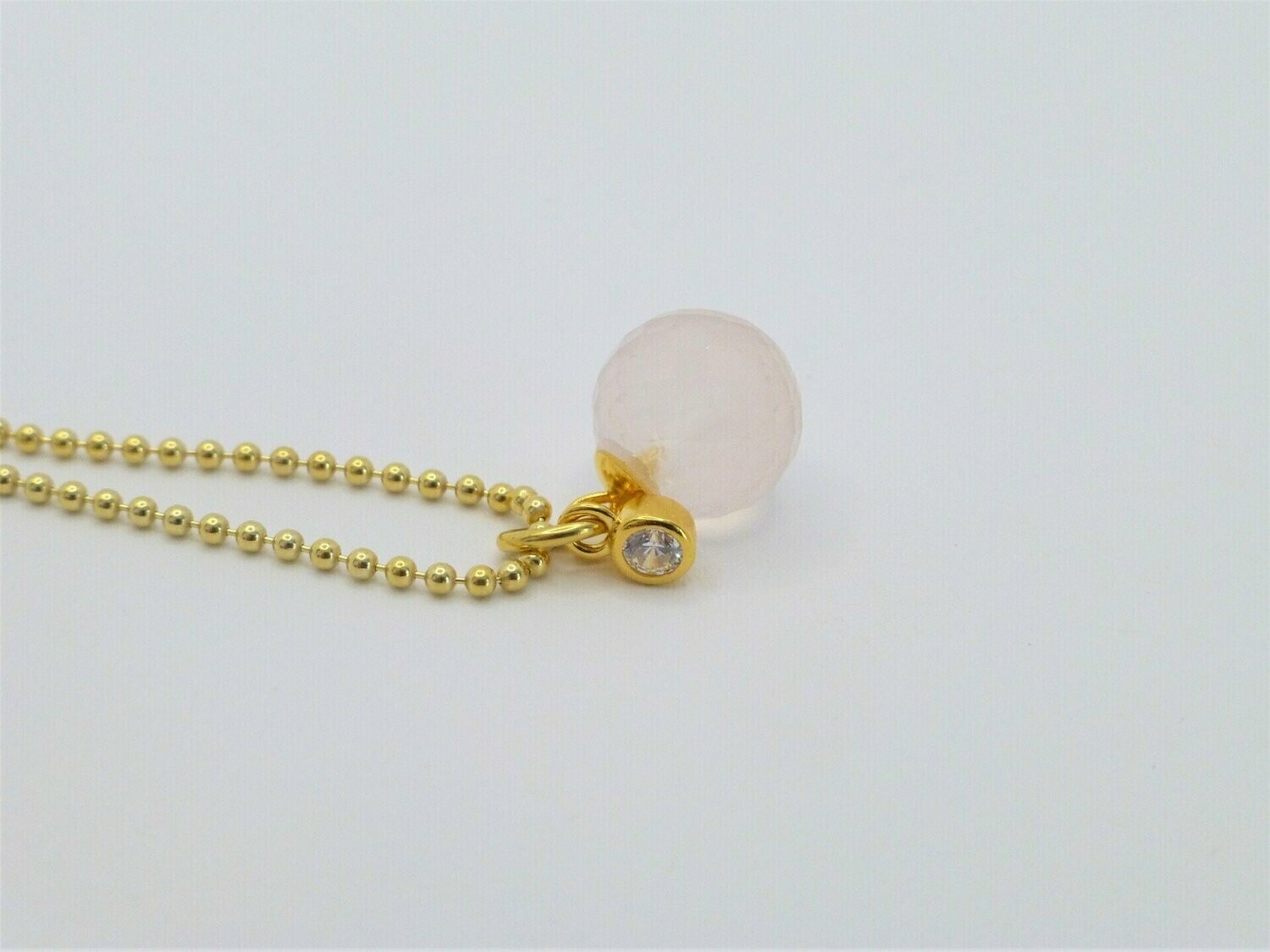 Kugelkette Gold Anhänger Rosenquarz Kugel 10mm