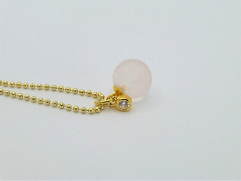 Kugelkette Gold Anhänger Rosenquarz Kugel 10mm