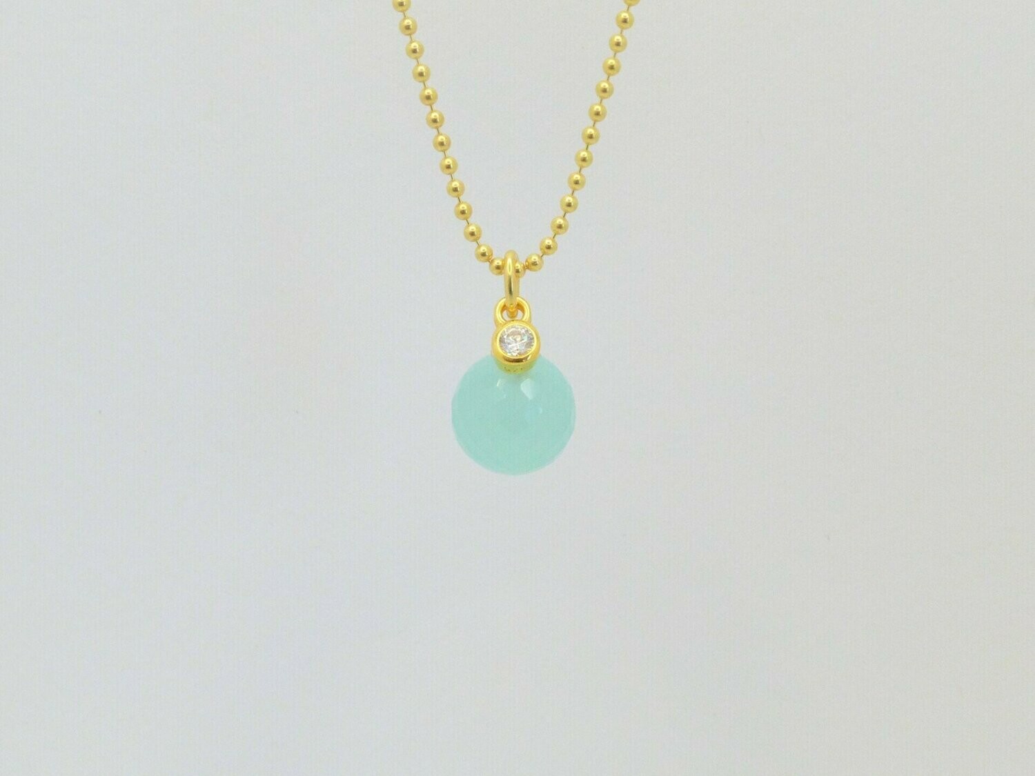 Kugelkette Gold Anhänger Aqua-Chalcedon Kugel 10mm