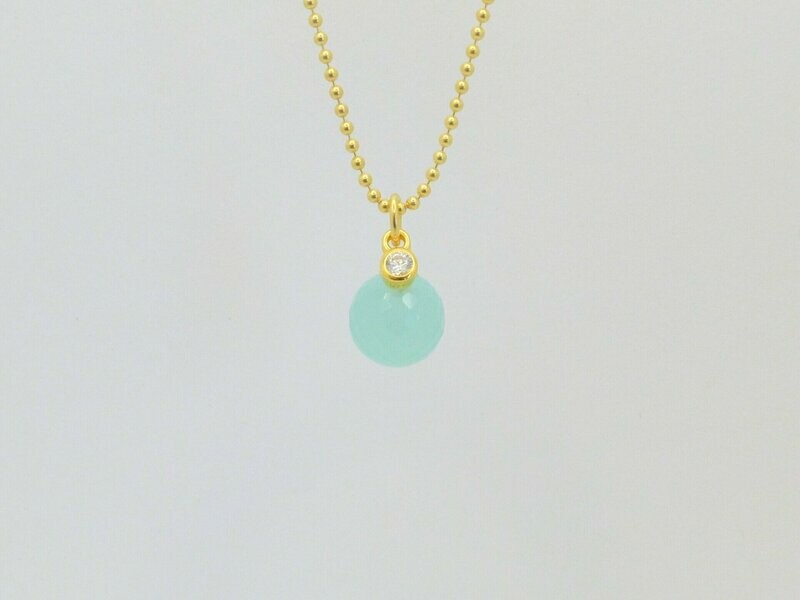 Kugelkette Gold Anhänger Aqua-Chalcedon Kugel 10mm