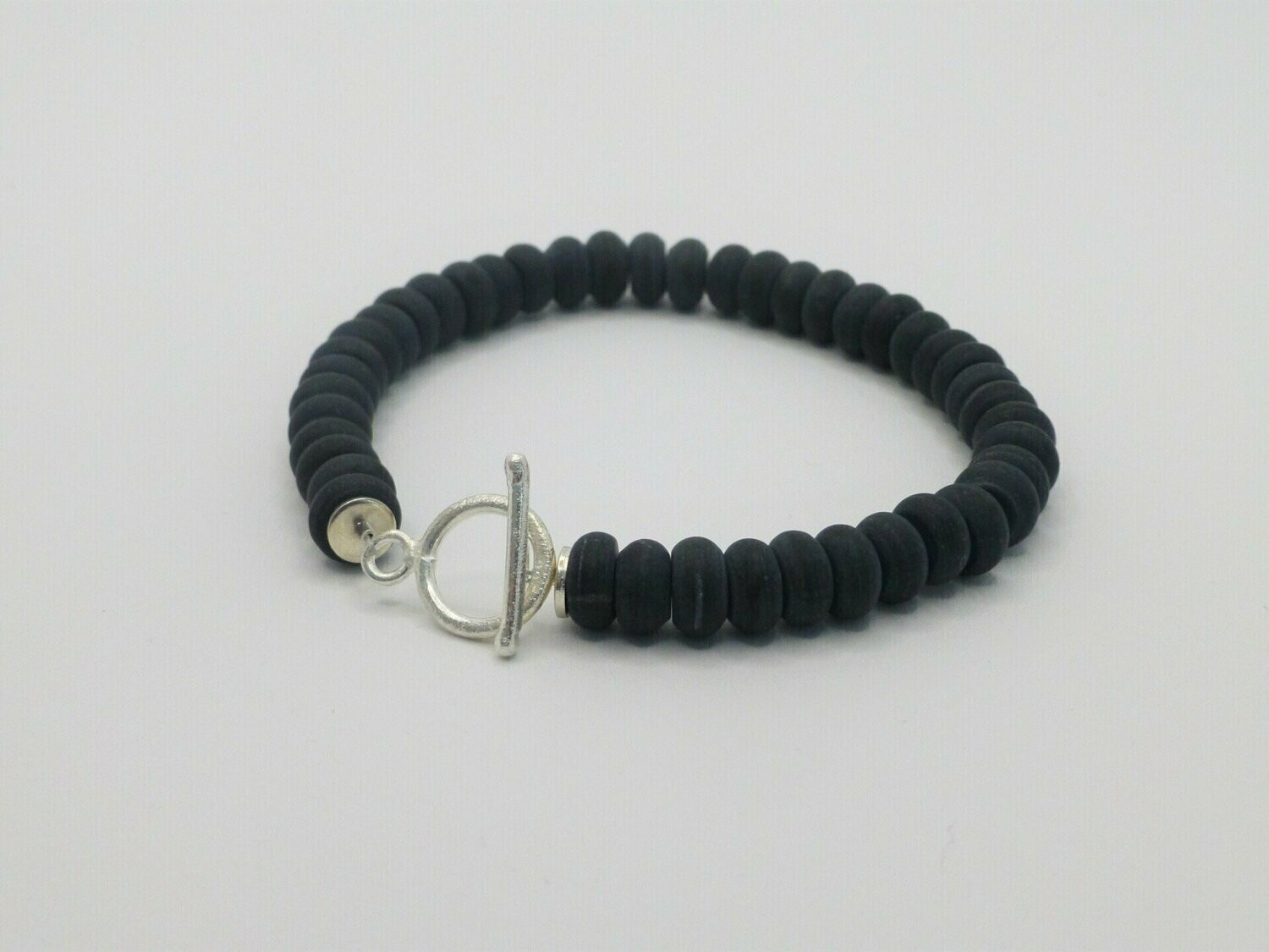 Armband Onyx matt Scheiben mit Knebel Silber