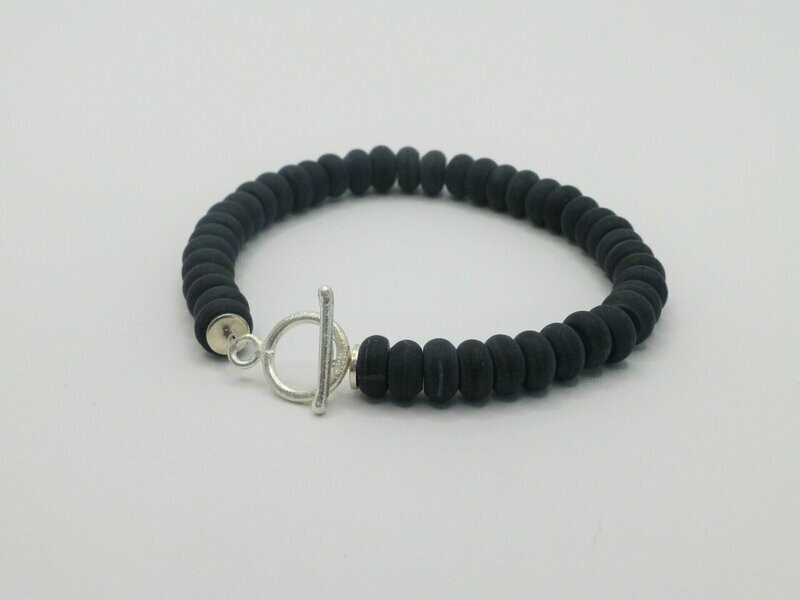 Armband Onyx matt Scheiben mit Knebel Silber