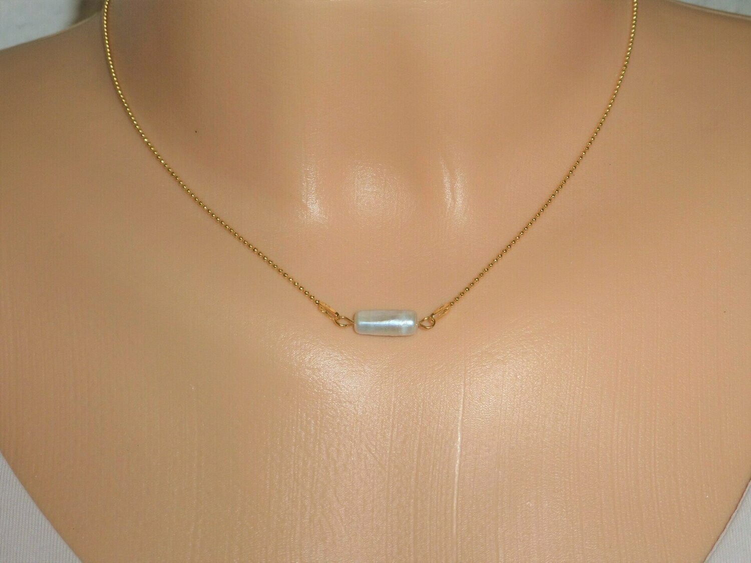 Kugelkette Gold Biwa Perle Walze 13x4