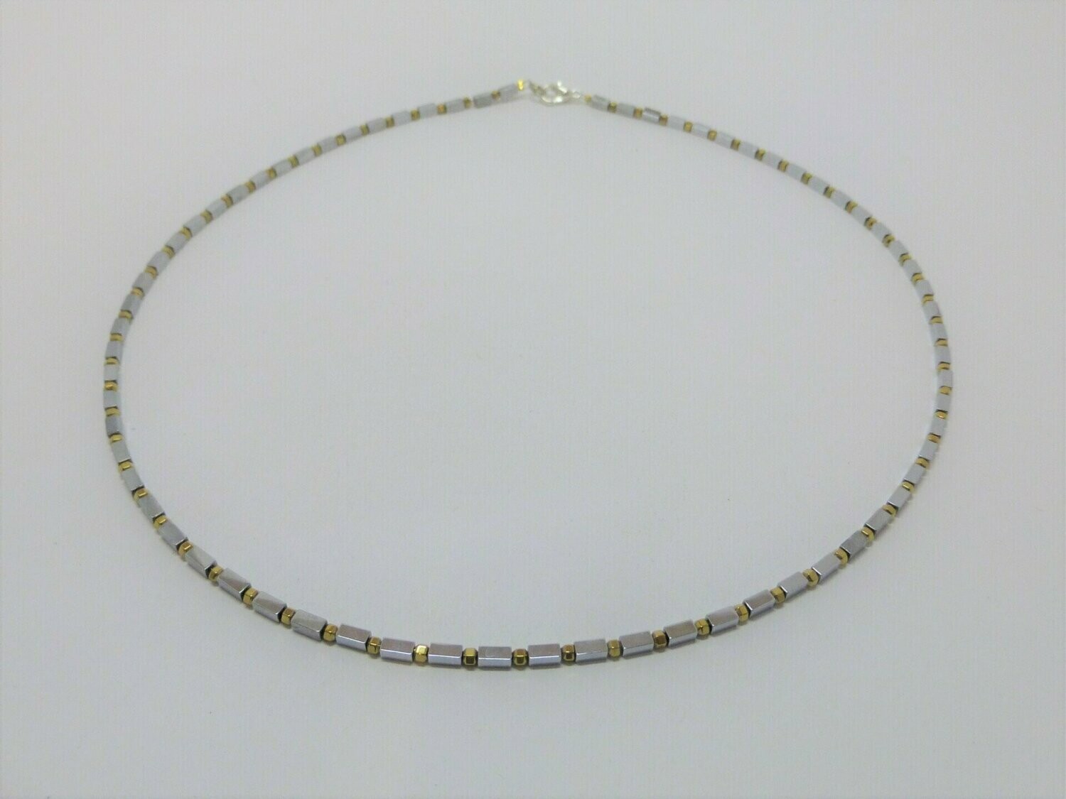 Halskette Hämatit Quader Silber-Gold