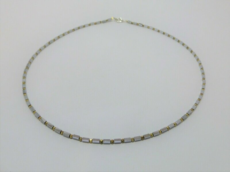 Halskette Hämatit Quader Silber-Gold