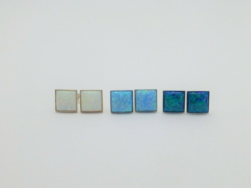 Ohrstecker Silber Opal Imitat Carrée 8x8