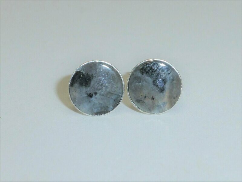 Ohrstecker Silber Labradorit Schwarz Cabochon 8mm flach