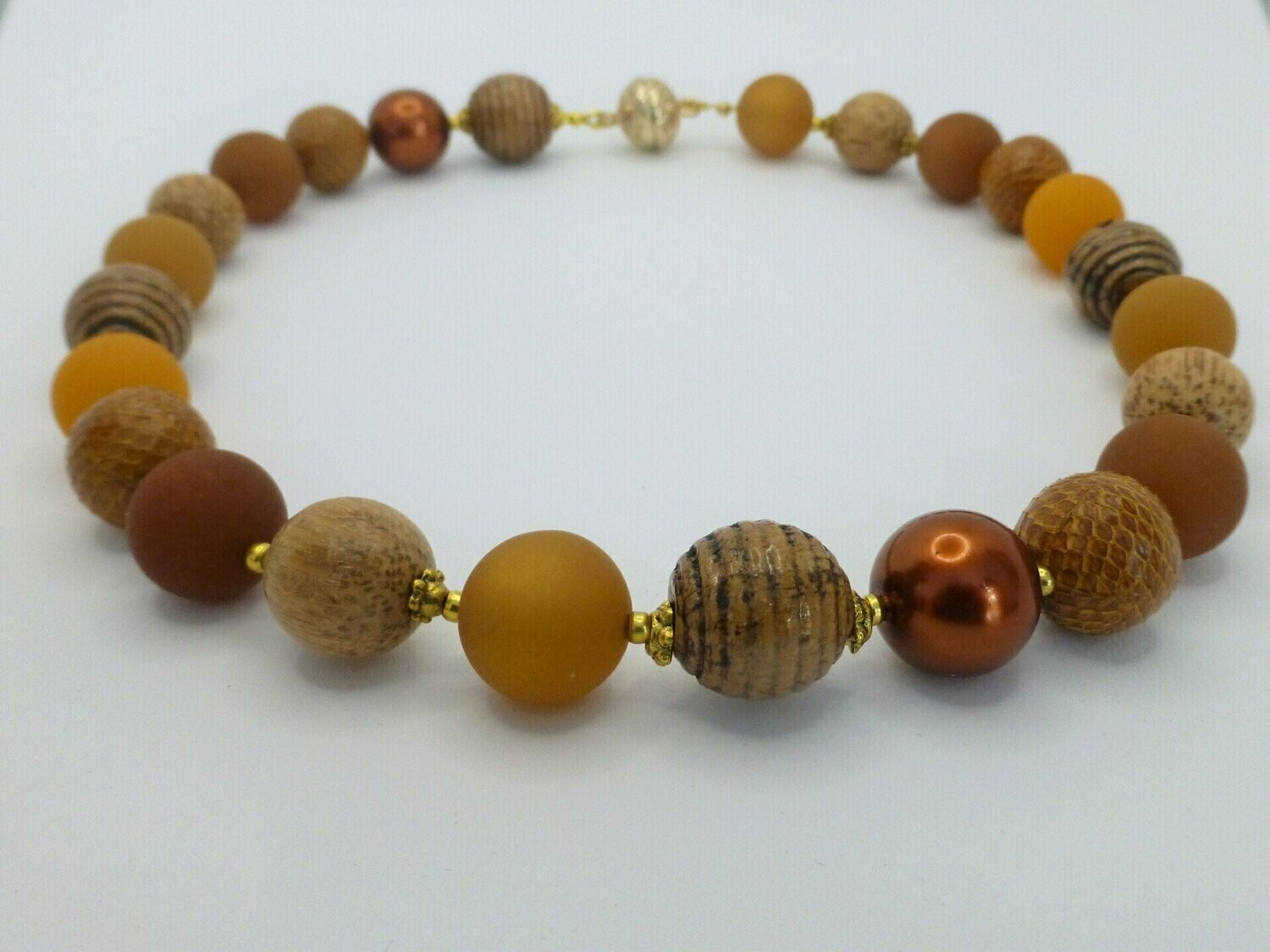 Halskette Perlen Mix Cognac-Braun