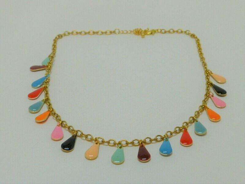 Bettelkette Gold mit Emaille-Tropfen