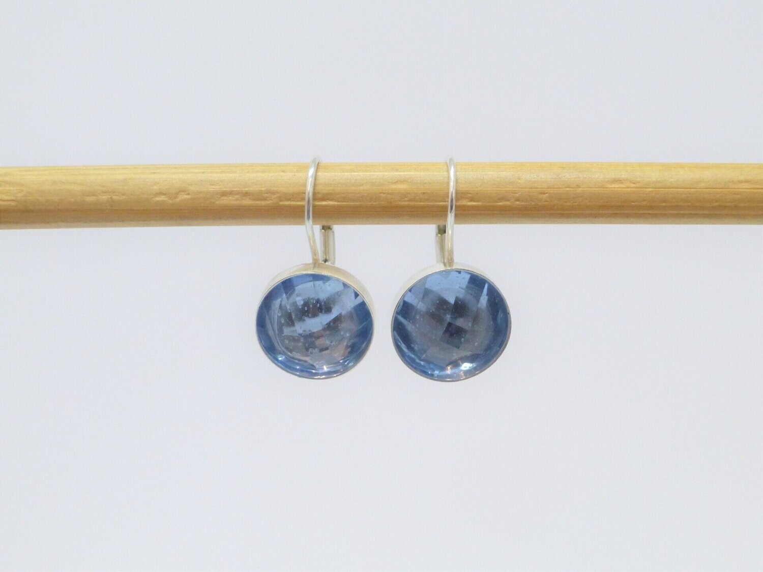 Ohrringe Brisur Silber synth. Aquamarin Cabochon 10mm