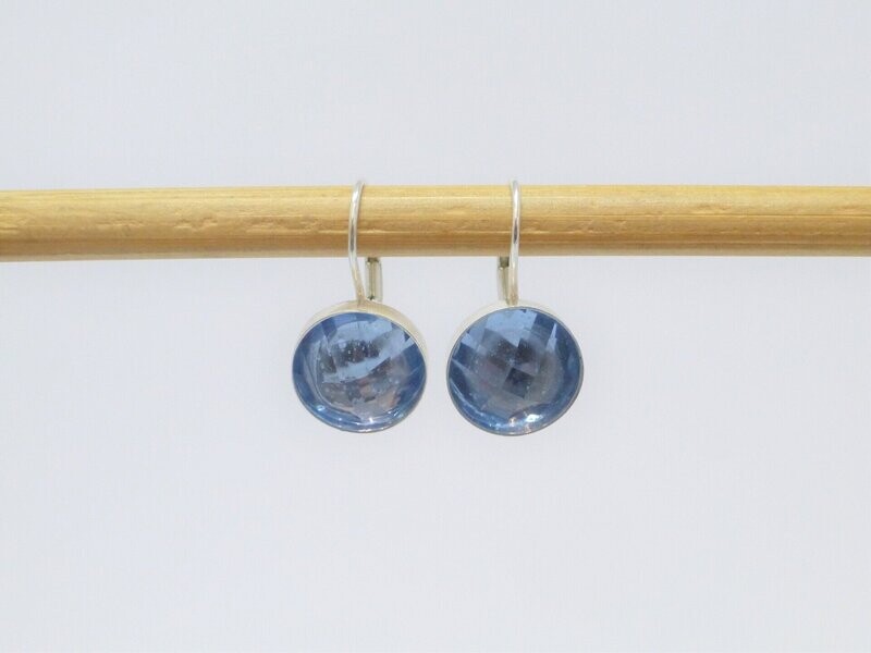 Ohrringe Brisur Silber synth. Aquamarin Cabochon 10mm