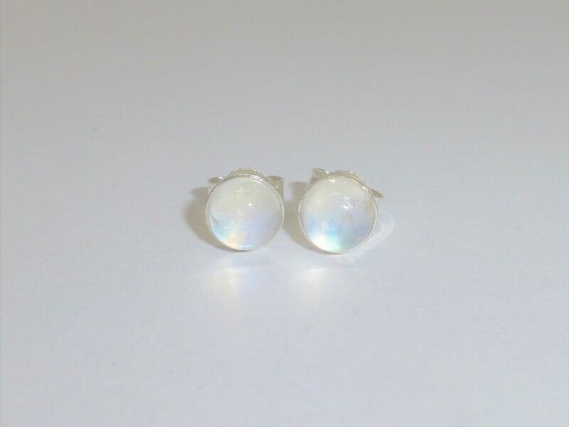 Ohrstecker Silber Regenbogen-Mondstein Cabochon