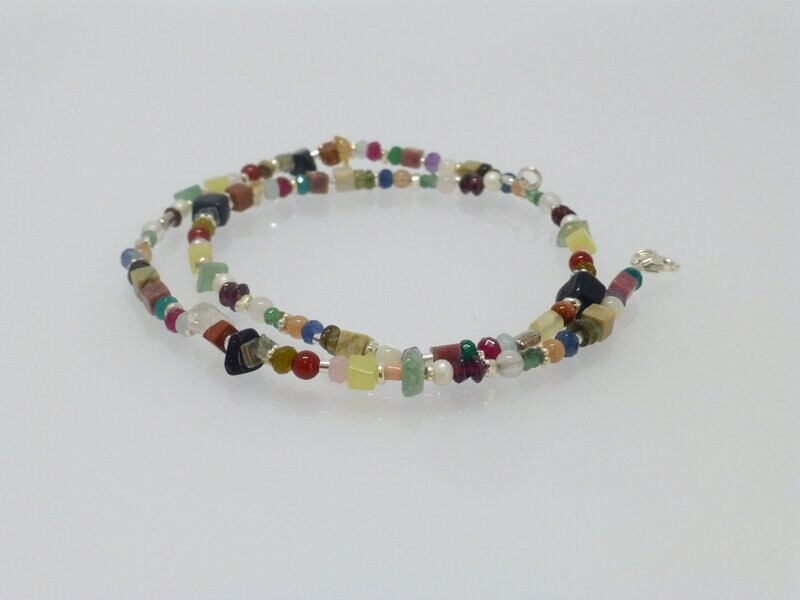 Feine Edelsteinkette Bunt mit Silber II