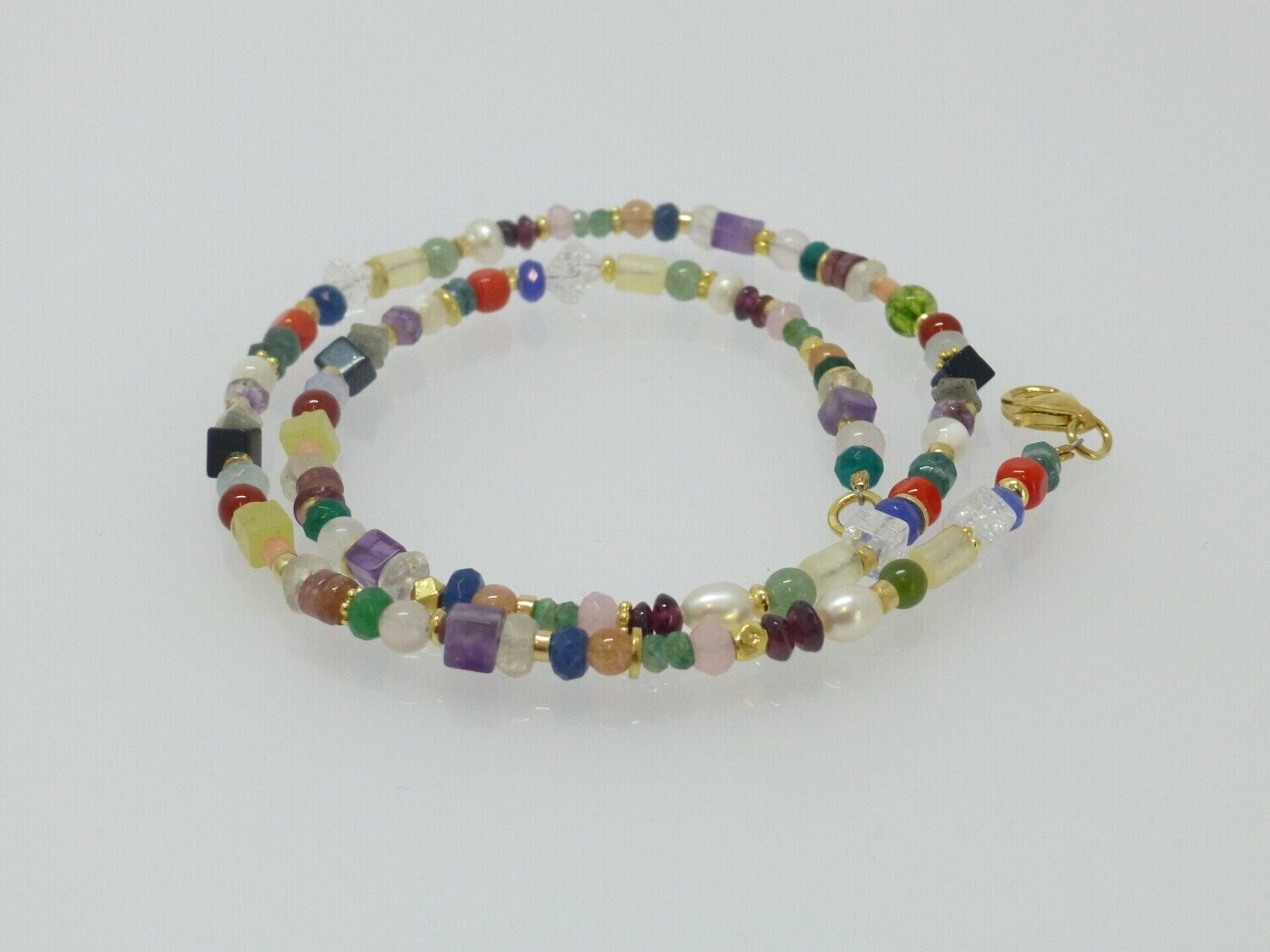 Feine Edelsteinkette Bunt mit Gold II
