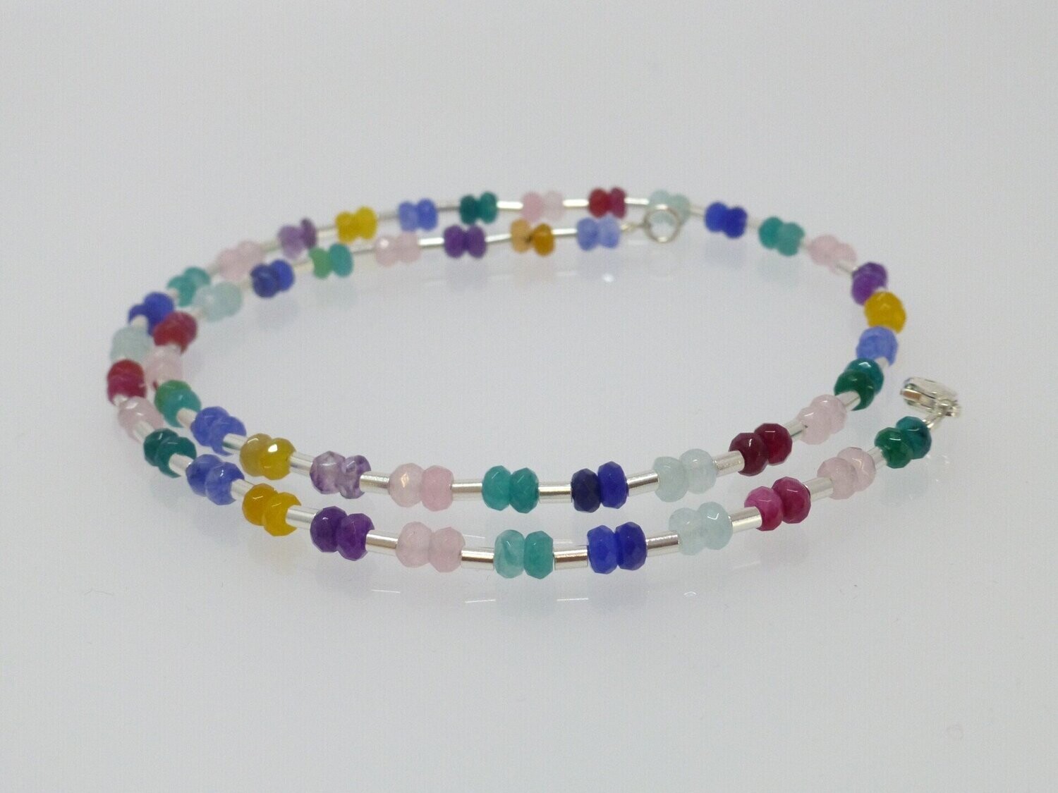 Halskette Achat Rondelle Bunt mit Silber