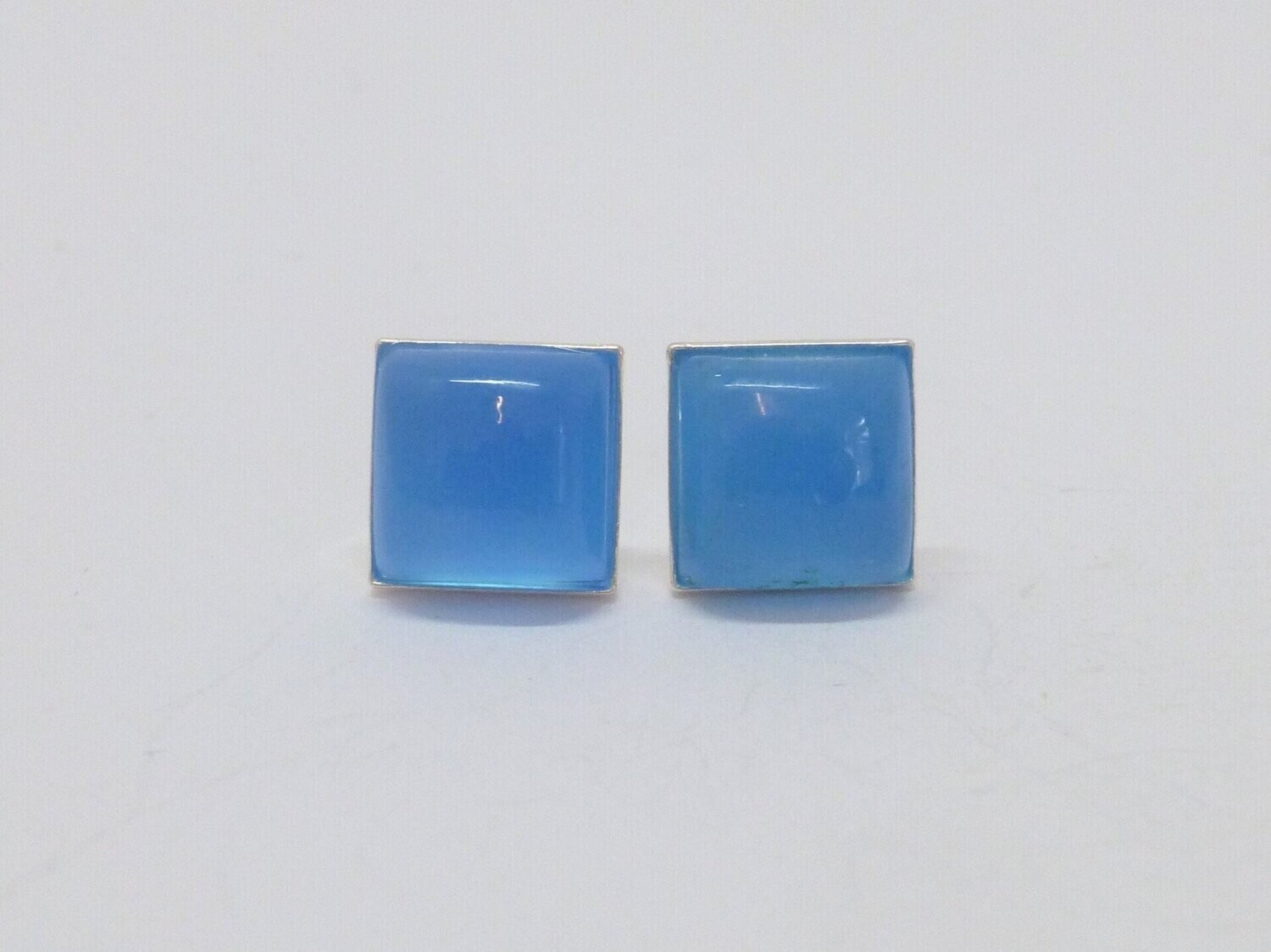 Ohrstecker Silber Chalcedon Cabochon Carrée 8x8 Blau