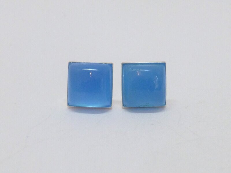 Ohrstecker Silber Chalcedon Cabochon Carrée 8x8 Blau