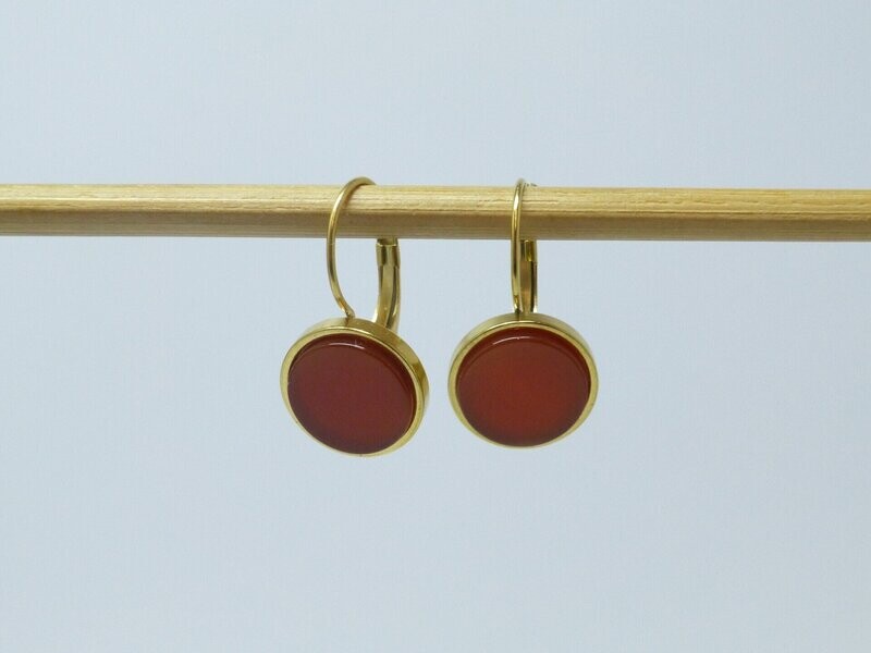 Ohrringe Edelstahl Gold Karneol Cabochon flach