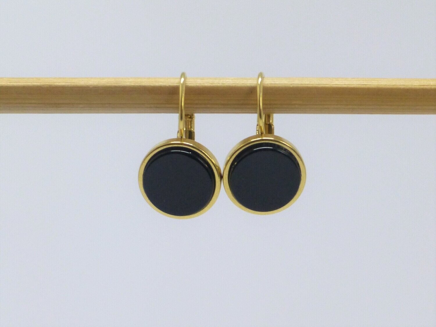 Ohrringe Edelstahl Gold Onyx Cabochon flach