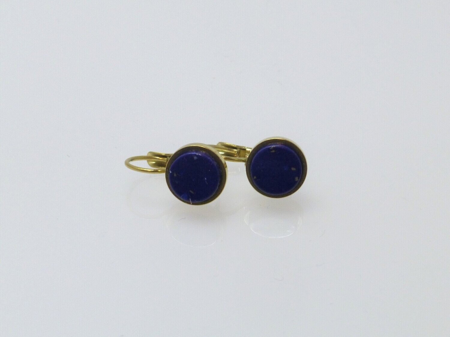 Ohrringe Edelstahl Gold Lapislazuli Imitat Cabochon flach 8mm