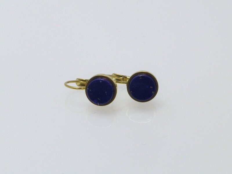 Ohrringe Edelstahl Gold Lapislazuli Imitat Cabochon flach 8mm