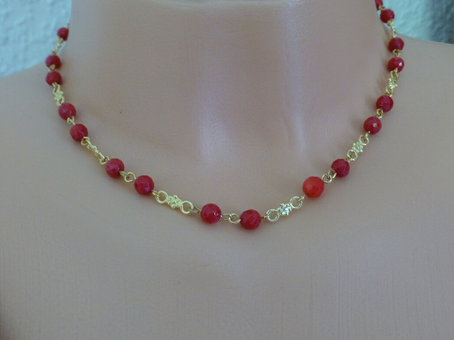 Kette Bambuskoralle Kugeln Rot mit gold