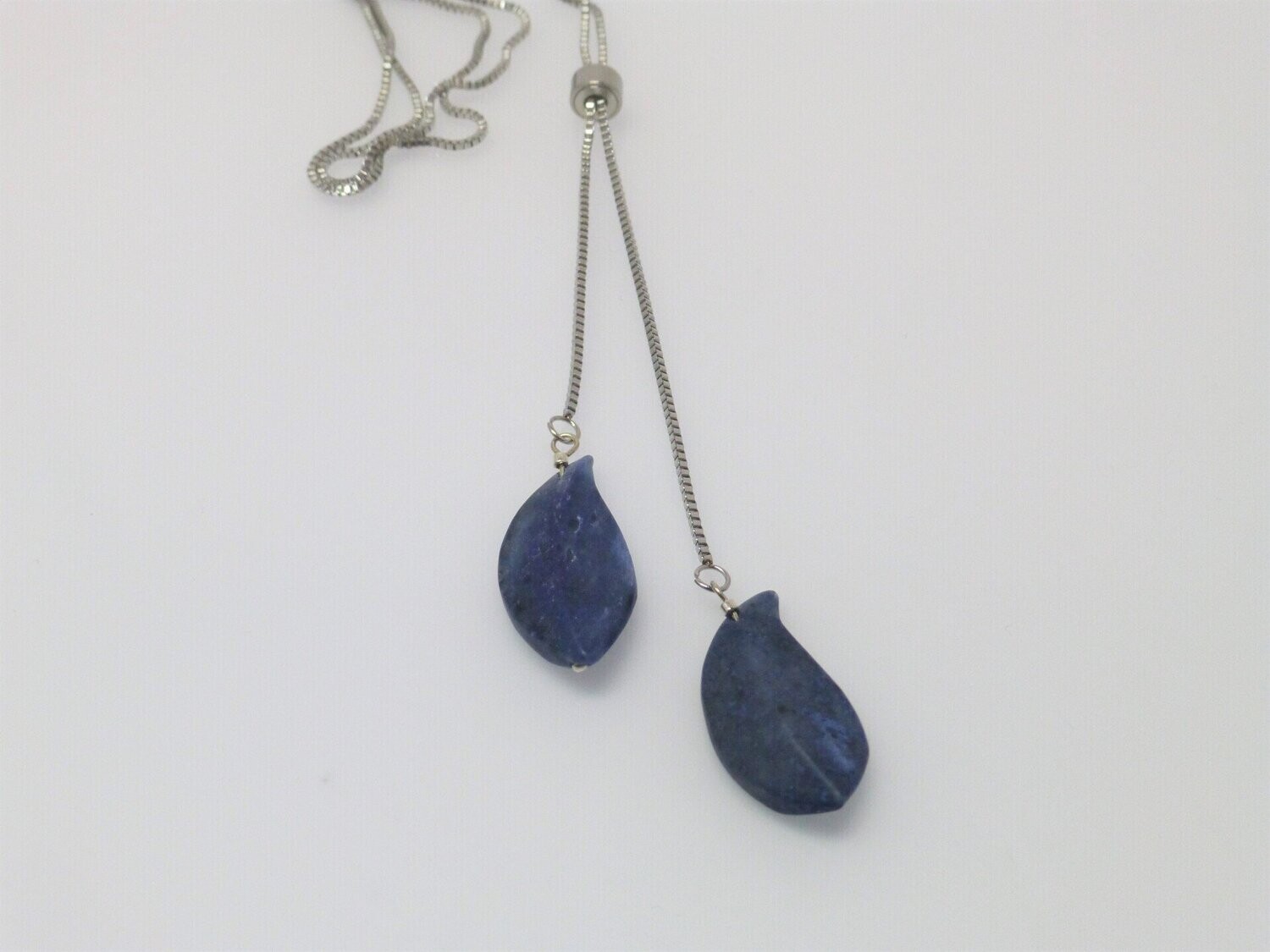 Lange Y-Kette Stahl Anhänger Dumortierit Blatt