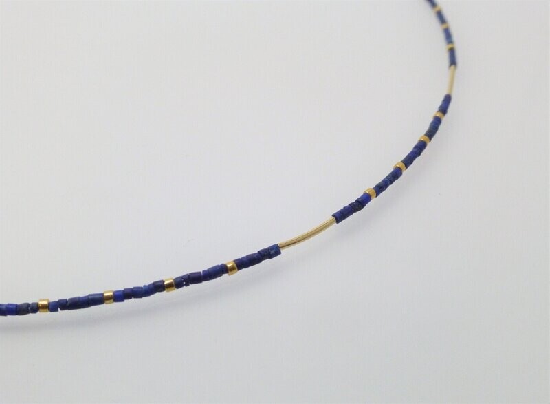 Halskette Lapislazuli matt Walzen 2mm mit Gold
