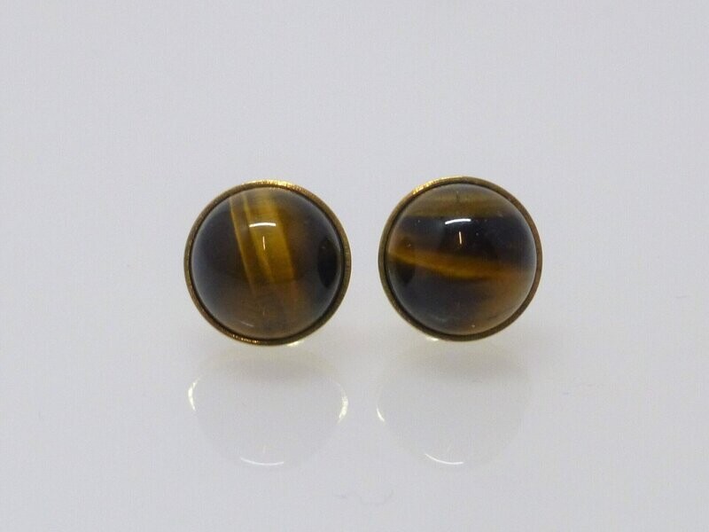Ohrstecker Tigerauge Cabochon 925 Gold -versch. Größen