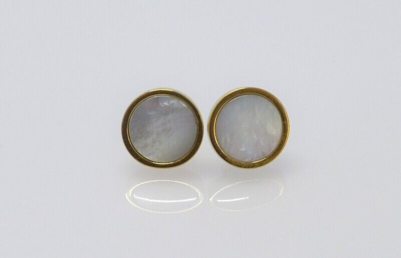 Ohrstecker Perlmutt Weiß Cabochon flach Edelstahl vergoldet