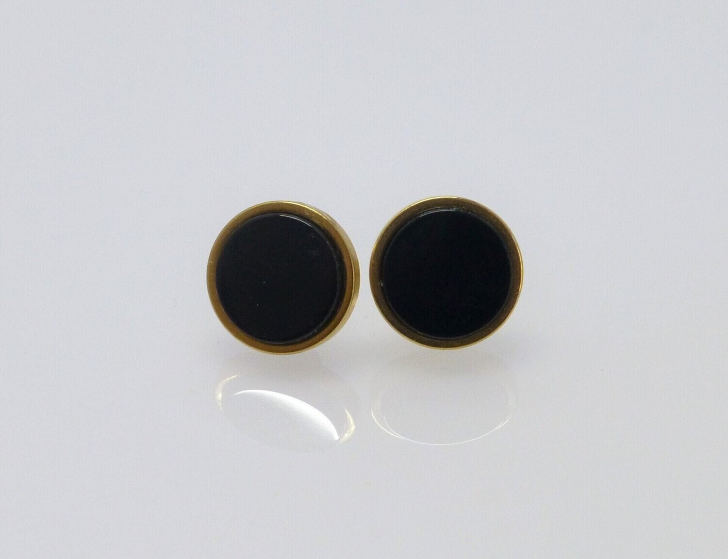 Ohrstecker Onyx Cabochon flach Edelstahl Gold