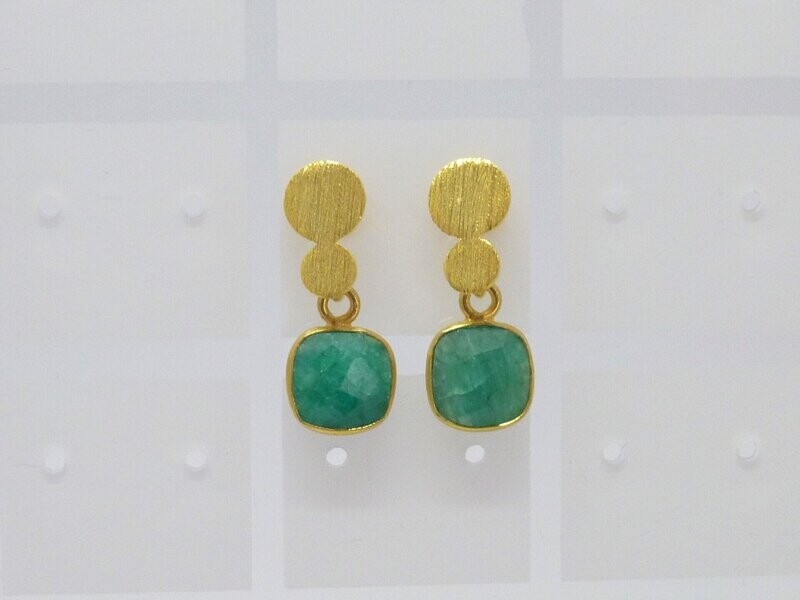 Ohrstecker mit Anhänger Smaragd Imitat 7x7 Gold