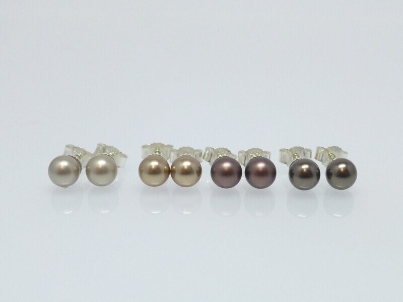 Ohrstecker mit Perle 6mm - Beige-Braun