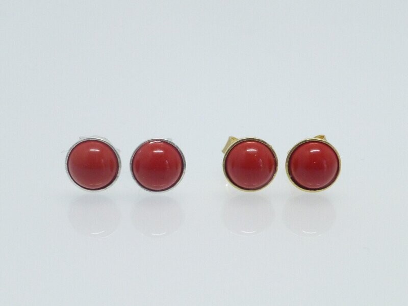 Ohrstecker Koralle rek. Cabochon Rot -versch. Größen-