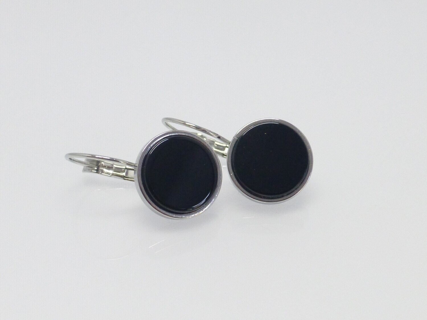 Ohrringe Edelstahl Onyx Cabochon flach