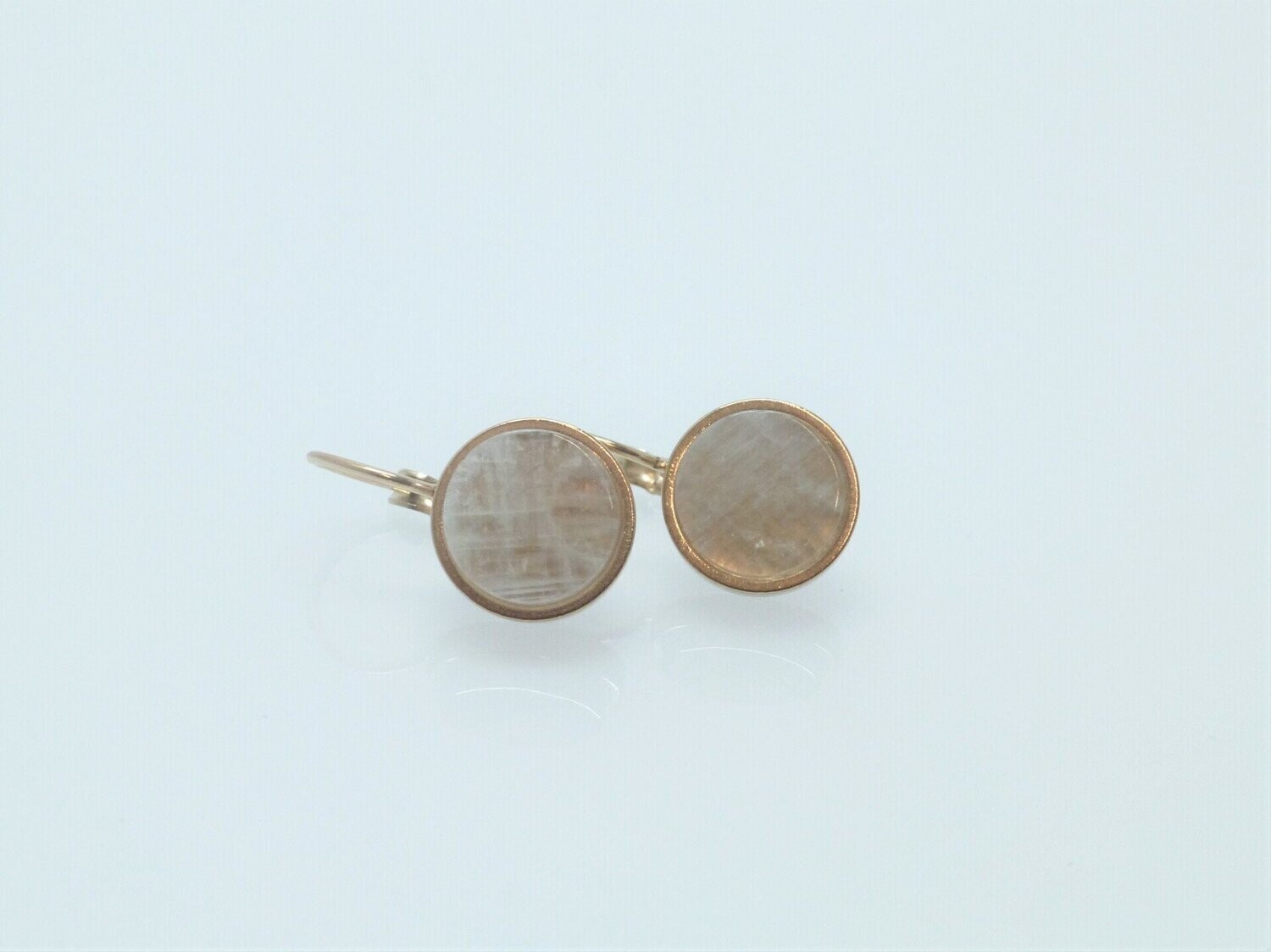 Ohrringe Edelstahl Roségold Regenbogen-Mondstein Cabochon flach 10mm