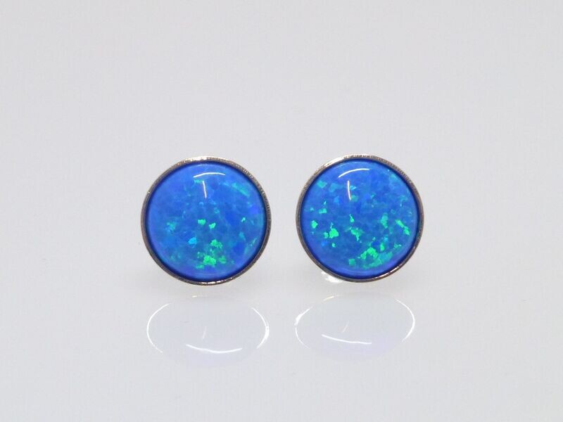 Ohrstecker Silber Opal Imitat Cabochon Blau