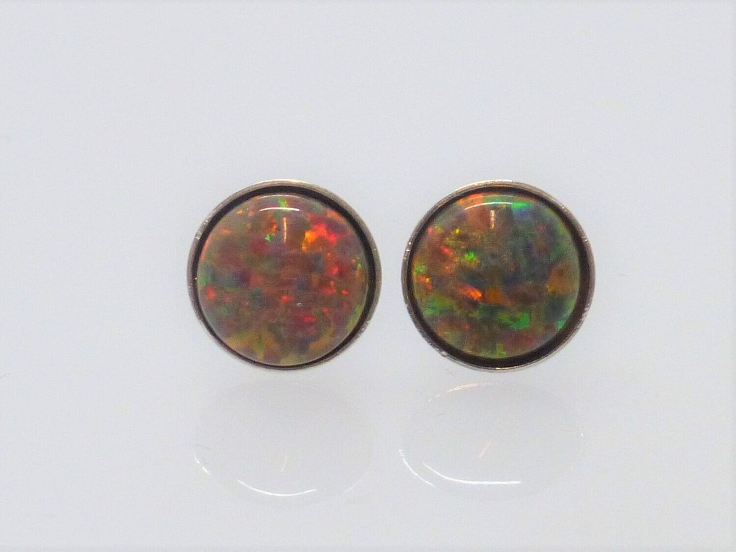Ohrstecker Silber Opal Imitat Cabochon Mutlicolor