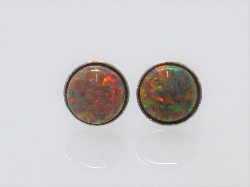 Ohrstecker Silber Opal Imitat Cabochon Mutlicolor