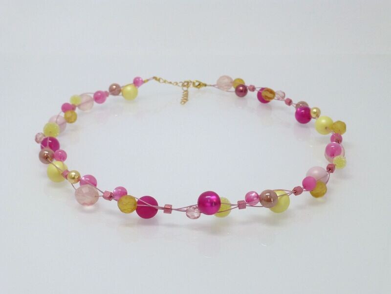 Halskette "Bubbles" Pink-Gelb