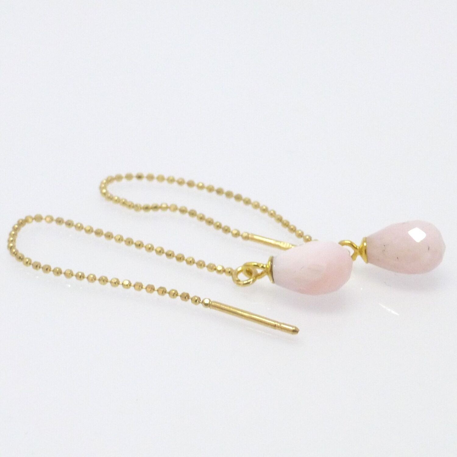 Zarte Kettenohrringe vergoldet mit Pink Opal Tropfen