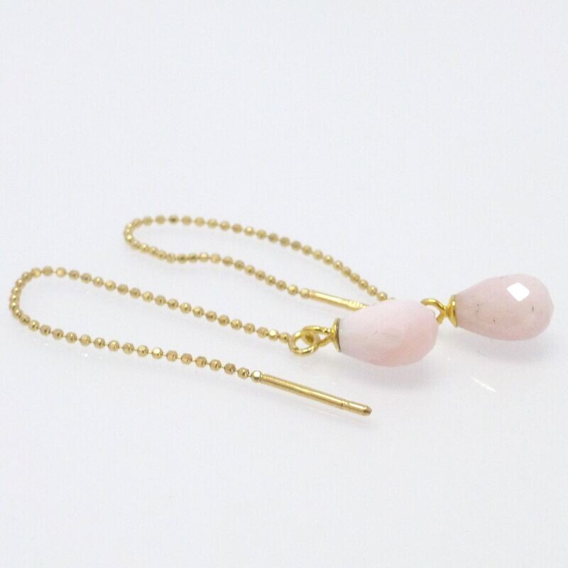 Zarte Kettenohrringe vergoldet mit Pink Opal Tropfen
