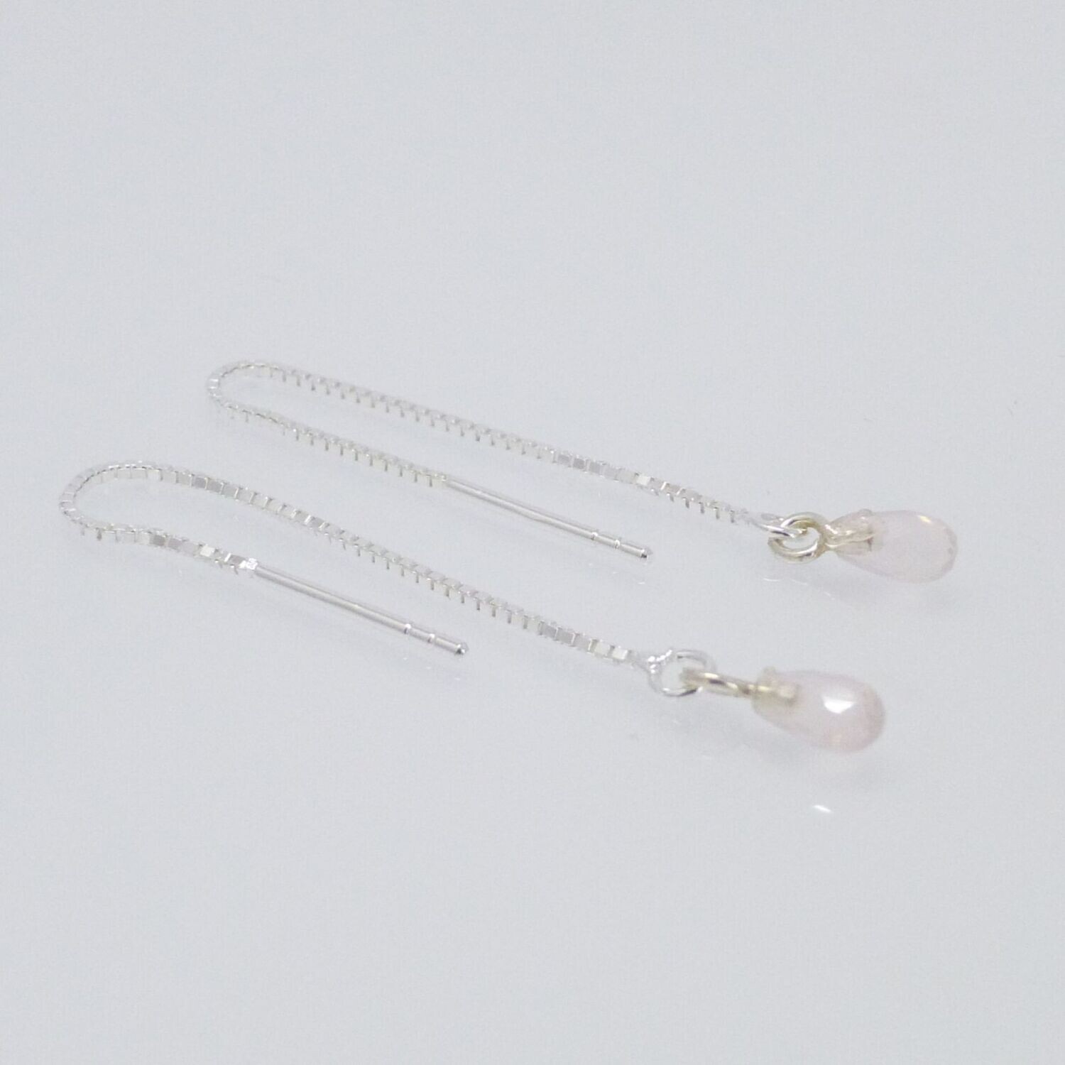 Zarte Kettenohrringe Silber mit Rosenquarz Tropfen