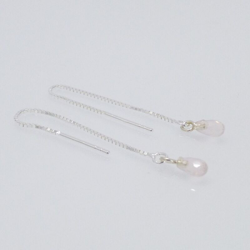 Zarte Kettenohrringe Silber mit Rosenquarz Tropfen