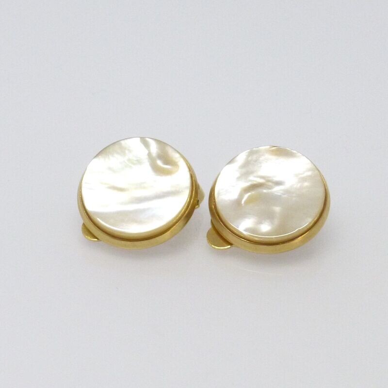 Ohrclips Perlmutt Cremeweiß flach 14mm Edelstahl Gold