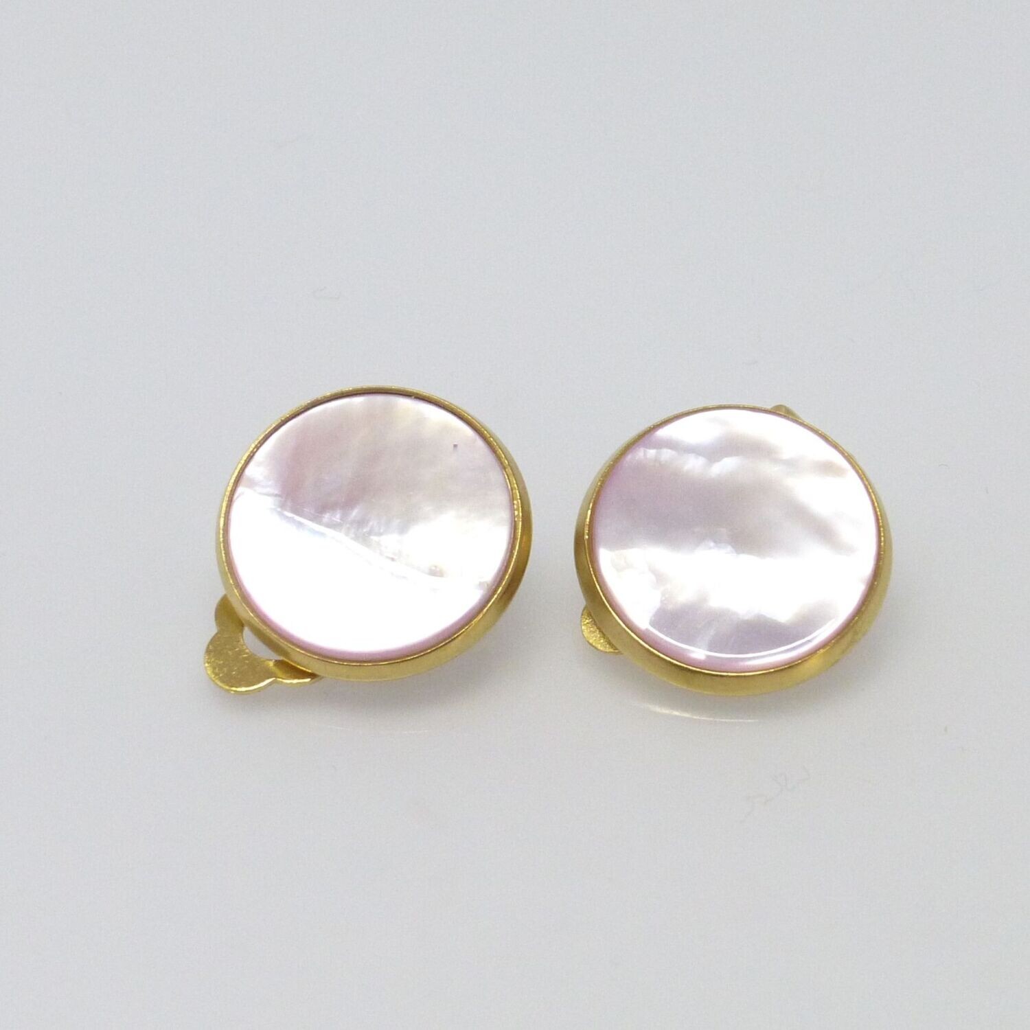 Ohrclips Perlmutt Rosa flach 14mm Edelstahl Gold
