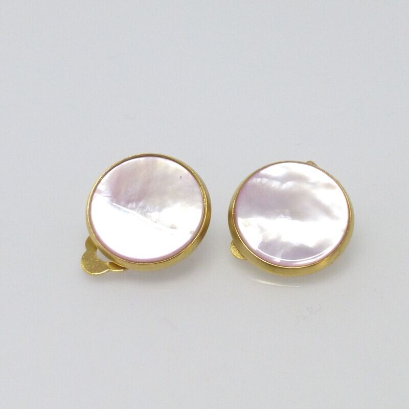 Ohrclips Perlmutt Rosa flach 14mm Edelstahl Gold