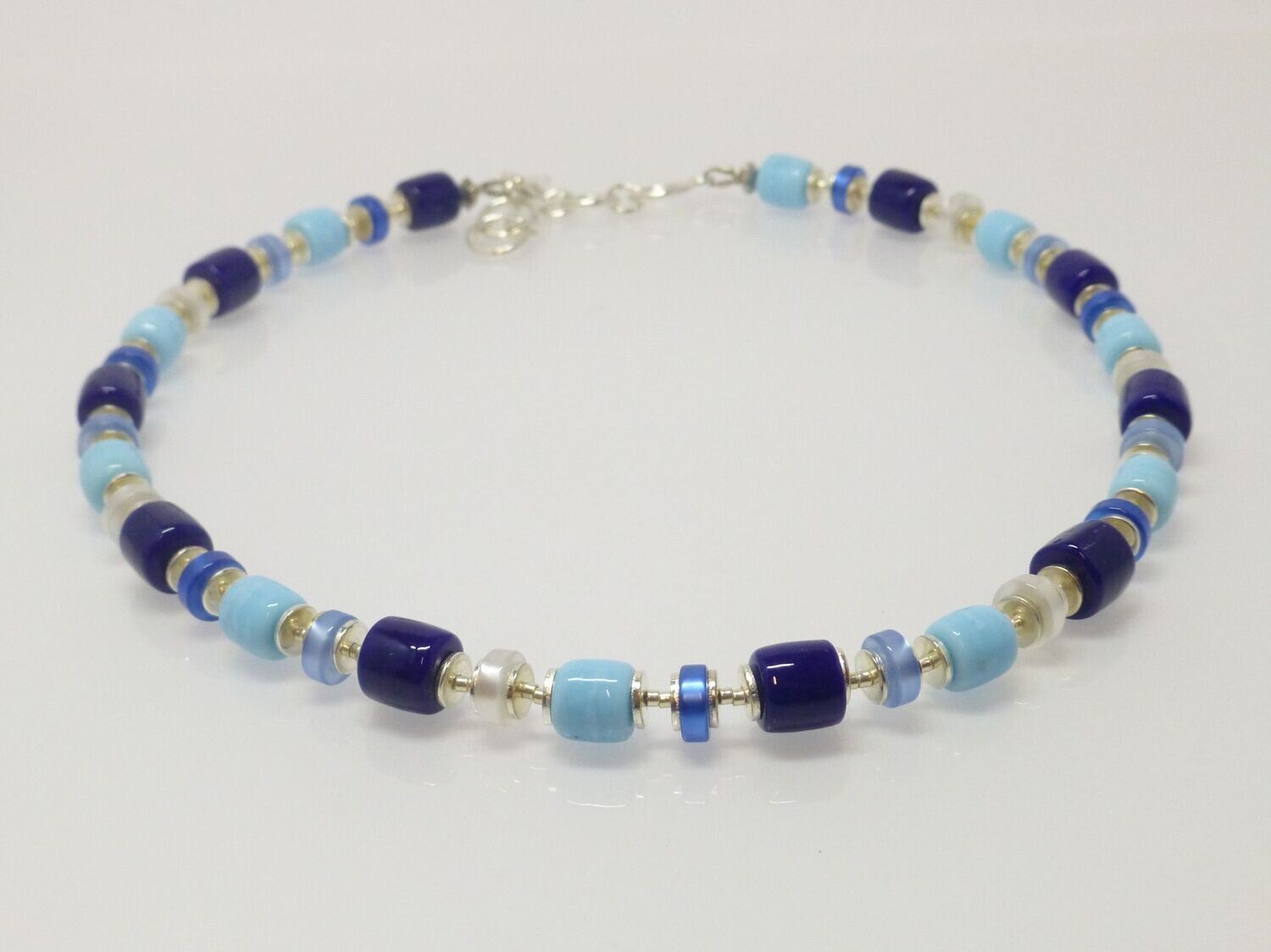 Halskette Glas und Polaris Walzen Blau-Türkis-Silber